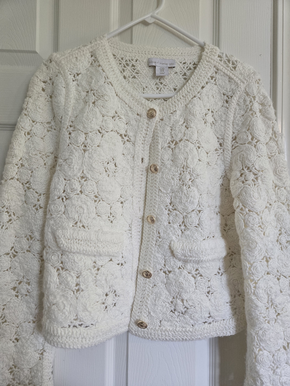 House of Harlow 1960 Cream Crochet Floral Cardigan